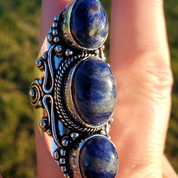 New Oversized Sodalite 925 Silver Statement Ring. - Picture 10 of 16